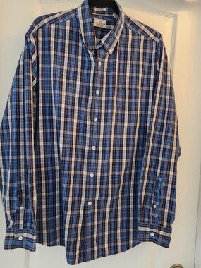Dockers Men’s Classic Fit Blue shades Plaid Long Sleeve Button Down Shirt S: 3XL